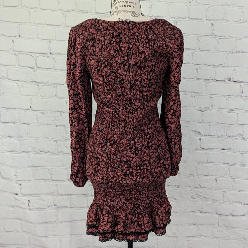 LOST & Wander Anthropologie Stretch Dress Black Pomegranate Red Floral Ruched XS - Picture 6 of 8
